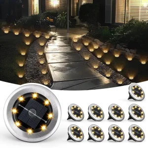 Mini 8 LED Solar Powered Waterproof Disk Ground Light for Outdoor Landscape Pathway Garden Lawn Underground Lighting