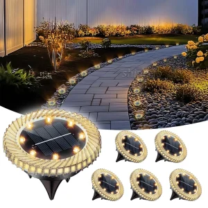 Mini Solar Ground Lights IP65 Waterproof Solar Powered Pathway Lights Outdoor 8LED Solar Disk Light for Walkway Garden Lawn Path
