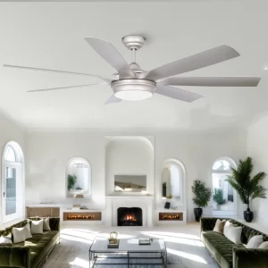 Modern 60-Inch Remote Control Indoor/Outdoor Hotel Ceiling Fan with LED Lighting, Plastic Blades, Low Noise DC Motor, 6-Speed