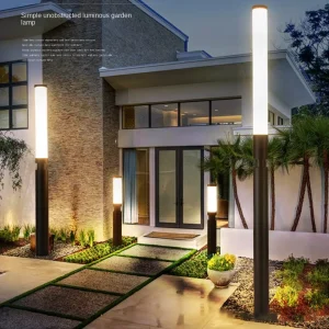 Modern Aluminum IP65 LED Garden Lights Outdoor Waterproof Lawn High Pole Cylindrical Street Lights for Community Landscape