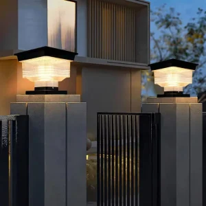 Modern Aluminum Solar Garden Post Light IP65 Dimmable LED Landscape Lighting for Villa Gate Outdoor