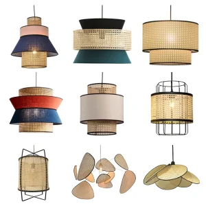 Modern Bamboo Rattan Lampshade Pendant LED Outdoor Hanging Ceiling Light Fixture Solar Light