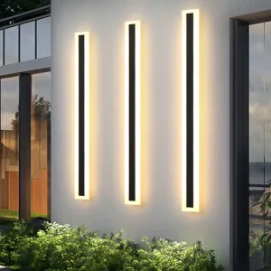 Modern Black Nordic Garden LED Porch Light Outdoor Linear Waterproof Wall Mounted Lamps Polycarbonate Diffuser Long Strip Design
