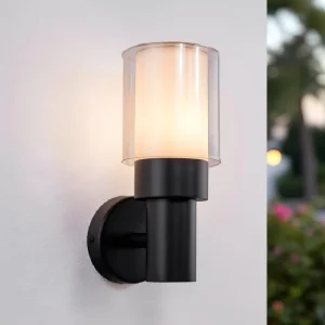 Modern Black Stainless Steel Waterproof Torch Shape PC Shade E27 15W 220V Outdoor Wall Lamps