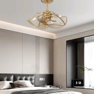 Modern Cage Ceiling Fan AC/DC Motor Remote Control Dimmable LED Light for Bedroom and Living Room