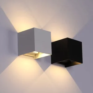 Modern Cube Up and Down Outdoor Wall Lamp IP65 Waterproof Black White Finish Outdoor Porch Wall Lights