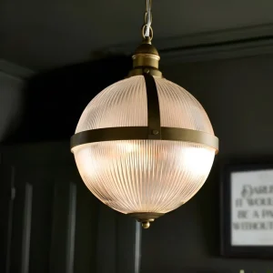 Modern Design Antique Brass Ribbed Orb Pendant Ceiling Light for Indoor and Outdoor Use
