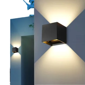 Modern Double-Head LED Outdoor Wall Lamp, Waterproof Aluminum, Square, Warm Light