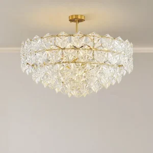 Modern French-Style LED Gold Glass Chandelier for Living Room