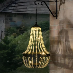 Modern IP65 LED Solar Crystal Hanging Lantern, Metal, Warm White