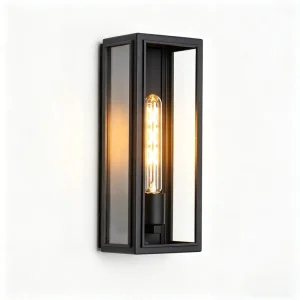Modern IP65 Waterproof LED Matte Black Outdoor Wall Lamp with Transparent Glass Lampshade for Garden Lighting