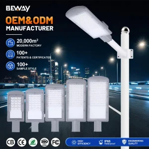 Modern Industrial Aluminum Street Lamp Glass Lens Controllable 20W 30W 50W 100W 150W Light Gray LED Street Light