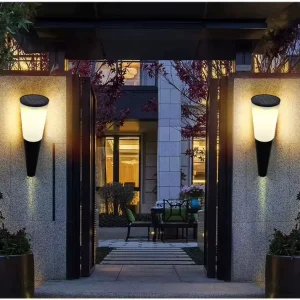 Modern LED Outdoor Wall Lamp with Black Conical Housing and Frosted Lampshade for Patio and Porch