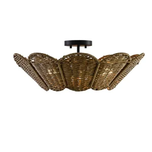 Modern LED Rattan Handbraided Outdoor Ceiling Light IP66 Rated Surface Mounted