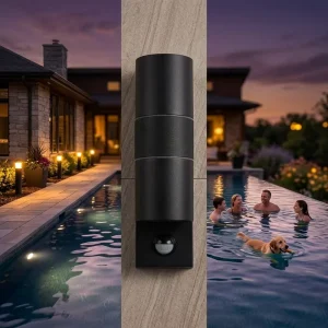 Modern LED Wall Light Outdoor Waterproof IP44 Stainless Steel Cylinder Sconce with Motion Sensor for Garden & Patio