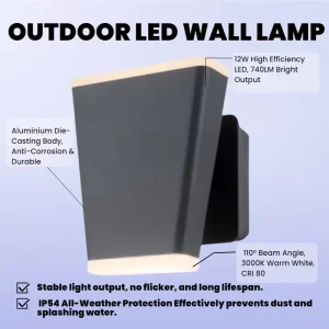 Modern LED Warm White Wall Light 12W IP54 Waterproof Outdoor Up Down Lamp for Patio Garden Building Facade