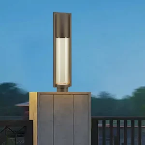 Modern Minimalist Aluminum LED Exterior Pillar Light with Amber Glass Shade IP44 Waterproof Landscape Lighting