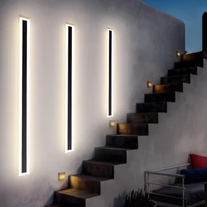 Modern Minimalist Iron Outdoor Wall Lamp Solar Powered Waterproof LED Long Strip for Villa Yards Garden Entrances