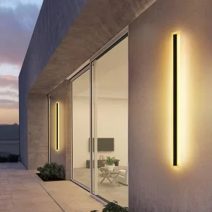 Modern Nordic Outdoor Solar Wall Lamp Long Strip Square Vintage Aluminium LED Strip Light for Garden IP65 Waterproof Minimalist