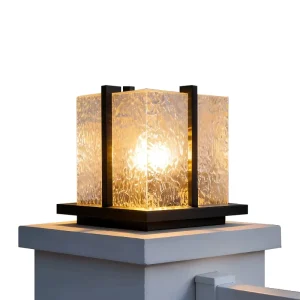 Modern Outdoor Courtyard Wavy Pattern Glass Cube Fence Post Light for Garden and House Entrance