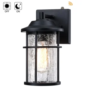 Modern Outdoor Wall Lantern Dusk to Dawn Garden Light Waterproof Outdoor Wall Light Black and Cracked Glass Wall Mount