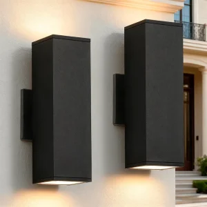 Modern Outdoor Wall Sconce 25W Square Aluminum LED Wall Lamp 5CCT Dimmable IP65 Waterproof Up and Down Lights
