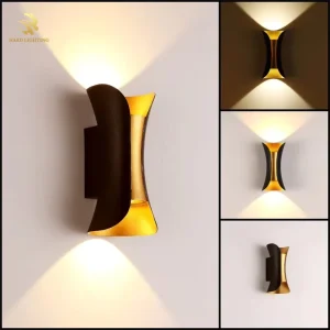 Modern Outdoor and Living Room Wall Light in Simple Style Black Gold Aluminum IP65 Waterproof up and Down LED Lighting