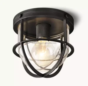 Modern Round Waterproof Black Outdoor Flush-Mount Ceiling Light for Home Villa Corridor Terrace Patio