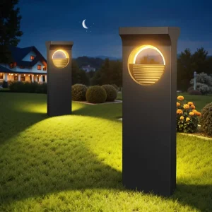 Modern Solar Pathway Bollard Lights Outdoor Moon Shaped LED Garden Lights Walkway Lawn Lamp Waterproof