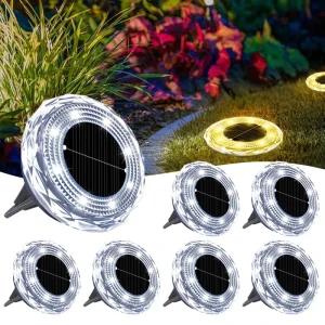 Modern Solar Powered Led Disk Ground Light 8 LEDs Photocell Waterproof PC Material Pathway Garden Decor