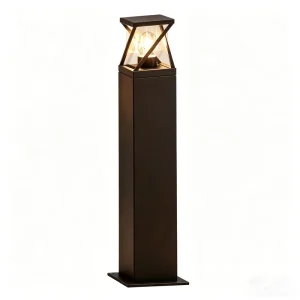 Modern Square Black Aluminum Bollard Light Waterproof Outdoor Garden Pathway Lawn Lamp for Yard Patio Courtyard