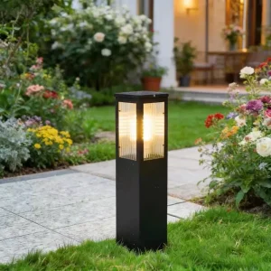 Modern Square Glass Outdoor Waterproof Bollard Light Aluminum LED Landscape Lawn Lamp for Garden Pathway Lighting