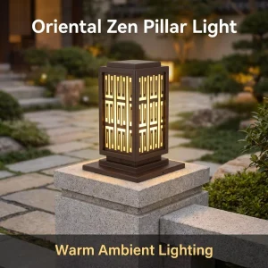 Modern Stainless Steel Faux Marble LED Outdoor Pillar Light IP65 Waterproof Yard Landscape Post Light