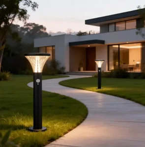 Modern Stainless Steel Pyramid Waterproof PC Shade Motion Sensor Outdoor LED Solar Garden Path Lights