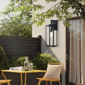 Modern Wall Light 1-Light in Matte Black Rectangular Metal Frame With Clear Glass Waterproof Anti-Rust Porch Light Patio Garage