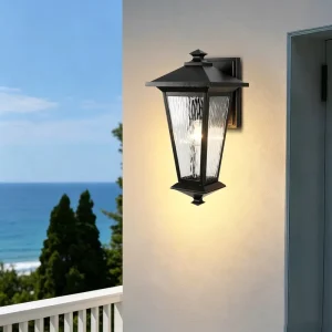 Modern Waterproof IP44 Outdoor Street Wall Lamp Die-cast Aluminum Garden Sconce with Water Ripple Glass Decor