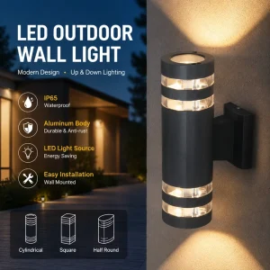 Modern Waterproof Outdoor LED Wall Lamp Cylinder Lighting Aluminum Body Tempered Glass Garden Courtyard Corridor Surface Mount