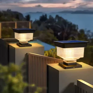 Modern Waterproof Outdoor Porch Column Lamp IP65 LED Solar Pillar Light for Garden Fence Decoration for Residential Use