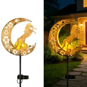 Moon Horse Solar Garden Lights ABS Material IP65 Waterproof Outdoor Decor Handcrafted Lawn Patio Yard LED Lighting