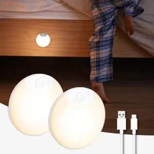 Motion Sensor Night Light USB Rechargeable 2 Pack Magnetic Stick On Dimmable Brightness for Stairs Bathroom Wall