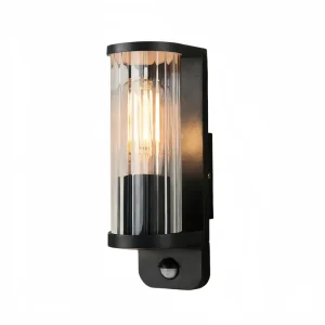 Motion Sensor Outdoor Wall Light E27 60W Aluminum Exterior Wall Lamp Modern Black Glass Light for Garden Porch Patio