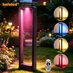 Multi-Color LED Garden Bollard Light IP65 Waterproof RGBW RGB Pathway Lamp with Remote Control