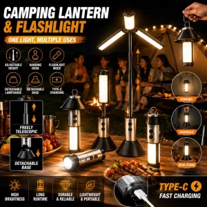 Multifunctional Camping Light Flashlight LED Telescopic Hanging Handheld Standing Light IP65 Rated 6000K Camping