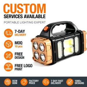 Multifunctional High-Intensity Solar LED Flashlight COB Work Light Emergency Power Bank Outdoor Searchlight