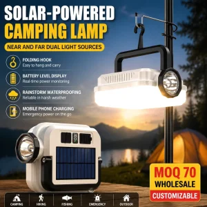 Multifunctional LED Camping Work Light Solar Type C Rechargeable Emergency Lamp Long Lasting Portable Tent Light IP44