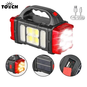 Multifunctional Waterproof Solar COB USB Rechargeable Power Bank Dual Switch Torches Lights Tactical LED Camping Flashlight