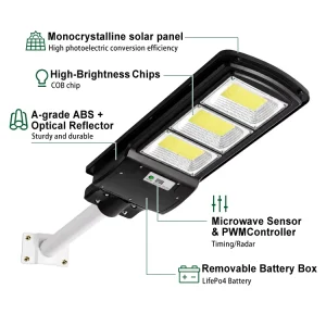 New Design 30W 60W 90W 120W COB Light Source IP65 ABS Road Solar Split LED Street Lights Remote Control Adjustable Color