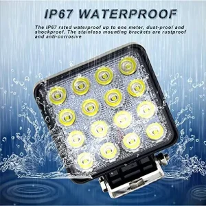 New Flood Light 4” Square LED Work Light 48W 16 LED Chips 12V 6500K off Road Waterproof Cool White Lamp for Truck