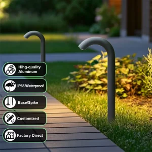 New Outdoor Curved Bollard Light IP65 Waterproof AC 120V Aluminum Pathway Landscape Light Downward Warm White LED 60 Beam
