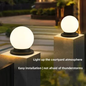 New Plastic Solar powered Pillar Light Outdoor Waterproof Spherical Moon Lamp for Courtyards Gardens Villa Fences Gateposts